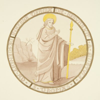 Glas-in-loodraam in de privékapel van het bisschoppelijk paleis: St. Thomas door Joseph Manning