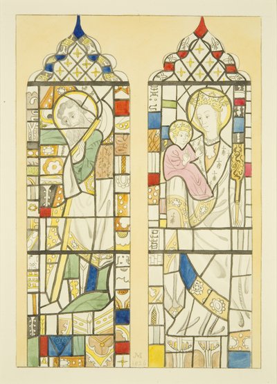 Glas-in-lood in het raam boven het doopvont van St Mary Redcliffe door Joseph Manning