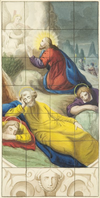 Glas-in-loodraam aan het oostelijke uiteinde van het noordelijke gangpad van de kathedraal van Bristol met Christus in de tuin in een Agonie door Joseph Manning