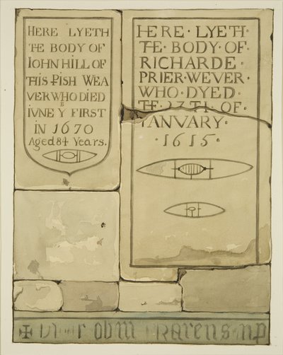 Twee grafstenen in de Weverskapel in de Tempelkerk door Joseph Manning