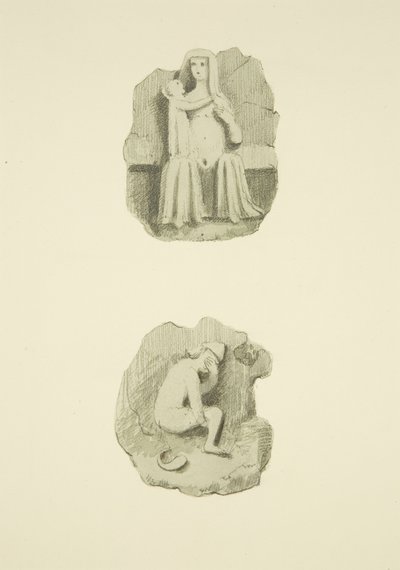 Twee gewelfstenen (kraagstenen) in het plafond van St. Mary Redcliffe door Joseph Manning