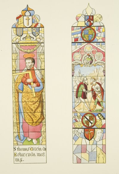 Twee glas-in-loodramen die het altaarraam van St. Mark