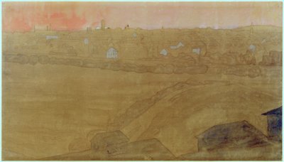 Stadssilhouet van Darmstadt met de Hochzeitsturm door Joseph Maria Olbrich