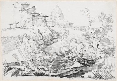 Een Gebouw op een Heuvel met Sint-Pieter in de Verte door Joseph Marie Vien