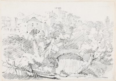 Waterval bij een Heuvelstad in Italië door Joseph Marie Vien