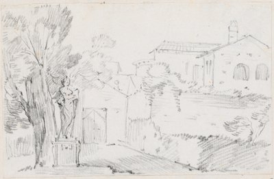 Hoek van een Italiaanse Tuin met een Kerk op de Achtergrond door Joseph Marie Vien
