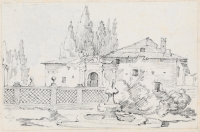 Huis en Bomen over een Tuinmuur door Joseph Marie Vien
