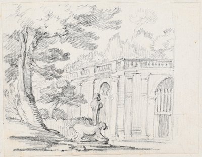 Loggia en beelden in een Italiaanse tuin door Joseph Marie Vien