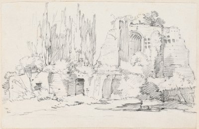 Romeinse ruïnes met een groep cipressen door Joseph Marie Vien