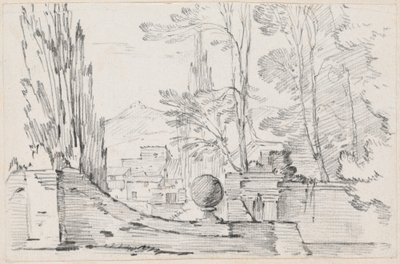 Uitzicht over de muur van een Italiaanse tuin door Joseph Marie Vien
