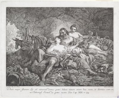 Lot en zijn dochters door Joseph Marie Vien after Jean François de Troy