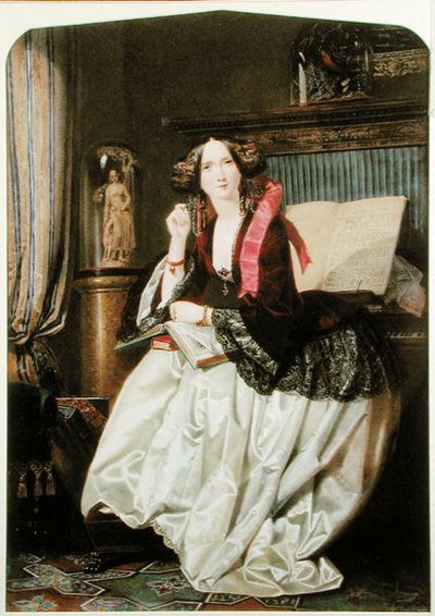 Miss Ashton zittend aan de piano door Joseph Middleton Jopling