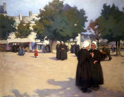 Het Dorpsplein, Bretagne door Joseph Milner Kite