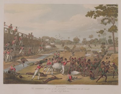 Rangoon: De bestorming van een van de belangrijkste schansen op 8 juli 1824, plaat 15 uit 