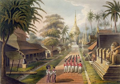 De belangrijkste toegang tot de Grote Dagon Pagode in Rangoon, plaat 3 uit 