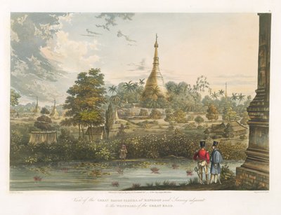 Uitzicht op de Grote Dagon Pagode in Rangoon vanuit het Westen, gegraveerd door Henry Pyall (1795-1833) 1825-26 door Joseph Moore