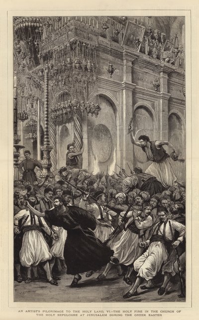 Een pelgrimage van een kunstenaar naar het Heilige Land, VI, het Heilige Vuur in de Kerk van het Heilig Graf in Jeruzalem tijdens het Griekse Pasen door Joseph Nash