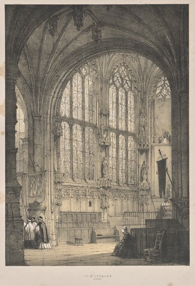Architectuur van de Middeleeuwen: In St. Jacques, Dieppe, Oostkant, Interieur door Joseph Nash
