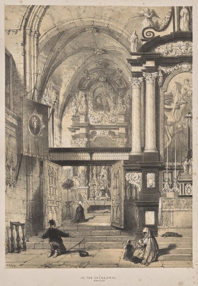 Architectuur van de Middeleeuwen: In de Kathedraal, Brugge door Joseph Nash