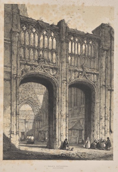 Architectuur van de Middeleeuwen: Kathedraal van Rouen, Noordelijke Ingang door Joseph Nash