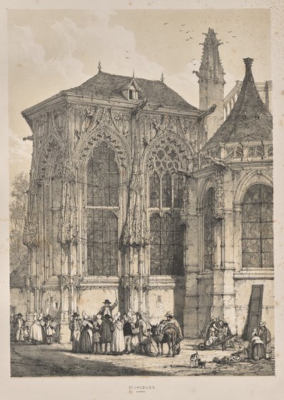 Architectuur van de Middeleeuwen: St. Jacques, Dieppe, Oostkant, Exterieur door Joseph Nash