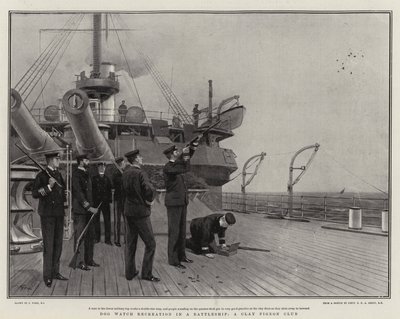 Hondenwacht recreatie op een slagschip, een kleiduivenschietclub door Joseph Nash