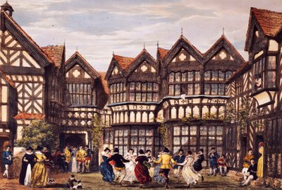 Little Moreton Hall, Cheshire, uit "The Mansions of England in the Olden Time" door Joseph Nash