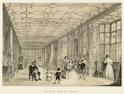 Lange galerij, Haddon Hall, Derbyshire door Joseph Nash