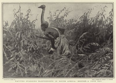 Inboorlingen besluipen Hartebeeste in Zuid-Afrika, resultaat, een goede vangst door Joseph Nash