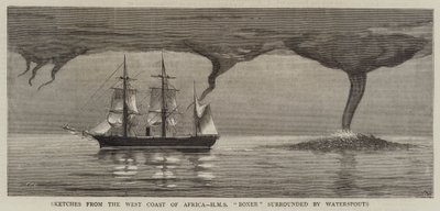 Schetsen van de Westkust van Afrika, HMS Boxer omringd door Waterspuiten door Joseph Nash