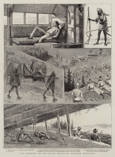 Het gevecht op de Zwarte Berg, Westelijke Himalaya door Joseph Nash
