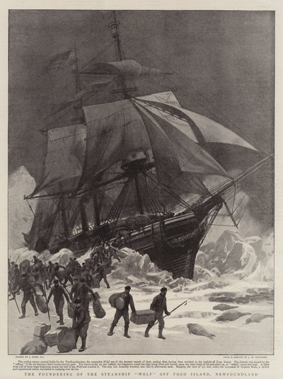 Het zinken van het stoomschip Wolf bij Fogo Island, Newfoundland door Joseph Nash