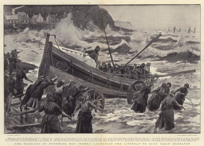 De Heldinnen van Runswick Bay, Vrouwen die de Reddingsboot Lanceren om hun Mannen te Redden door Joseph Nash