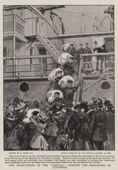 De Thuiskomst van de Pavonia, het ontschepen van de Passagiers in Liverpool door Joseph Nash