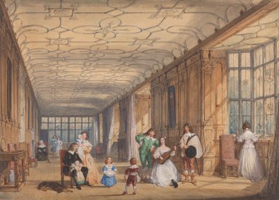 De lange galerij, Haddon Hall, Derbyshire door Joseph Nash