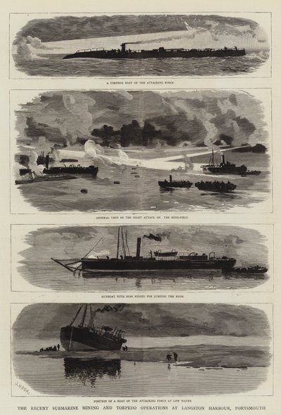 De recente onderzeese mijn- en torpedo-operaties in Langston Harbour, Portsmouth door Joseph Nash