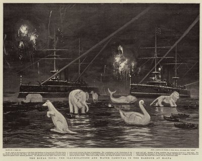 De koninklijke tour, de verlichting en watercarnaval in de haven van Malta door Joseph Nash