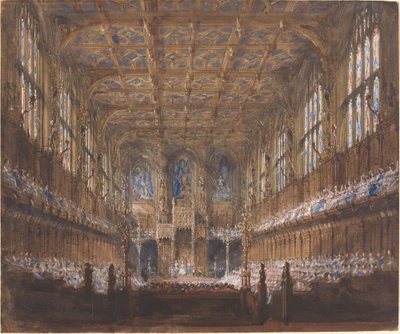 De staatsopening van het parlement in het herbouwde House of Lords door Joseph Nash