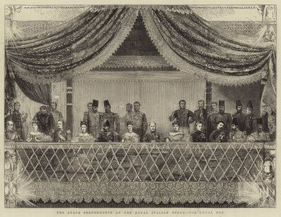 De staatsvoorstelling in de Royal Italian Opera, de koninklijke loge door Joseph Nash