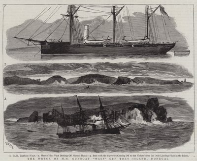 Het Wrak van HM Kanonneerboot Wasp bij Tory Island, Donegal door Joseph Nash