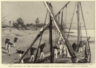 De opmars in de Soedan, hout laden voor stoomschepen in Berber door Joseph Nash