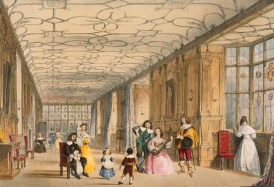 Uitzicht op Long Hall in Haddon, Derbyshire, ca. 1600 door Joseph Nash