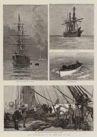 Oorlogsoefeningen van een Pantserkruiser op Zee door Joseph Nash