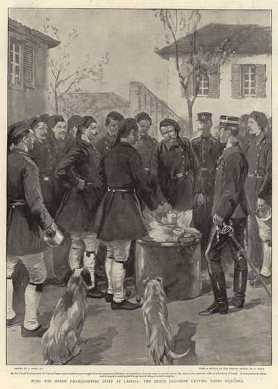 Met de Griekse hoofdkwartierstaf in Larissa, het Erzon Regiment krijgt hun déjeuner door Joseph Nash