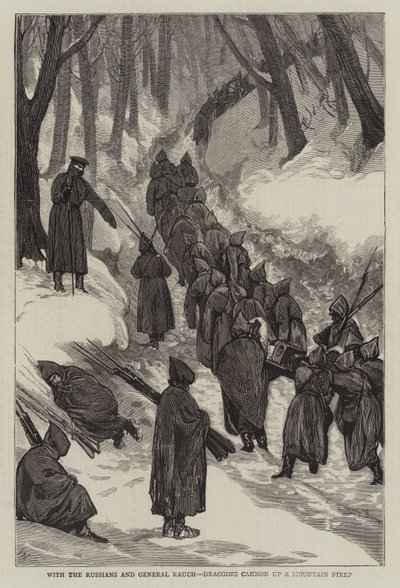 Met de Russen en Generaal Rauch, het Slepen van Kanonnen een Berg Op door Joseph Nash