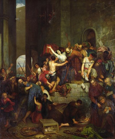 De plundering van een huis op het Venetiaanse eiland Guidecca tijdens de middeleeuwen, 1855 door Joseph Nicolas Robert Fleury