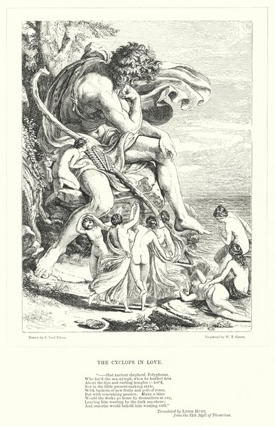 De Cycloop verliefd (gravure) door Joseph Noel (after) Paton