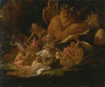 Puck en feeën, uit "Een midzomernachtsdroom". door Joseph Noel Paton