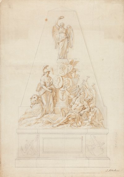 Studie voor het monument voor marinekapiteins William Bayne, William Blair en Lord Robert Manner door Joseph Nollekens