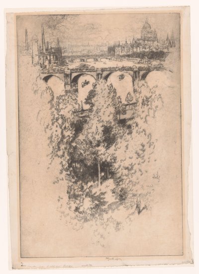 London over Waterloo Bridge door Joseph Pennell (signed by artist)